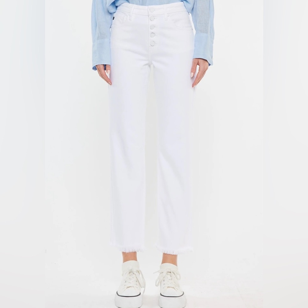 KanCan White Button Fly Fringe Women's Straight Leg Jeans Size 27 - Picture 8 of 15